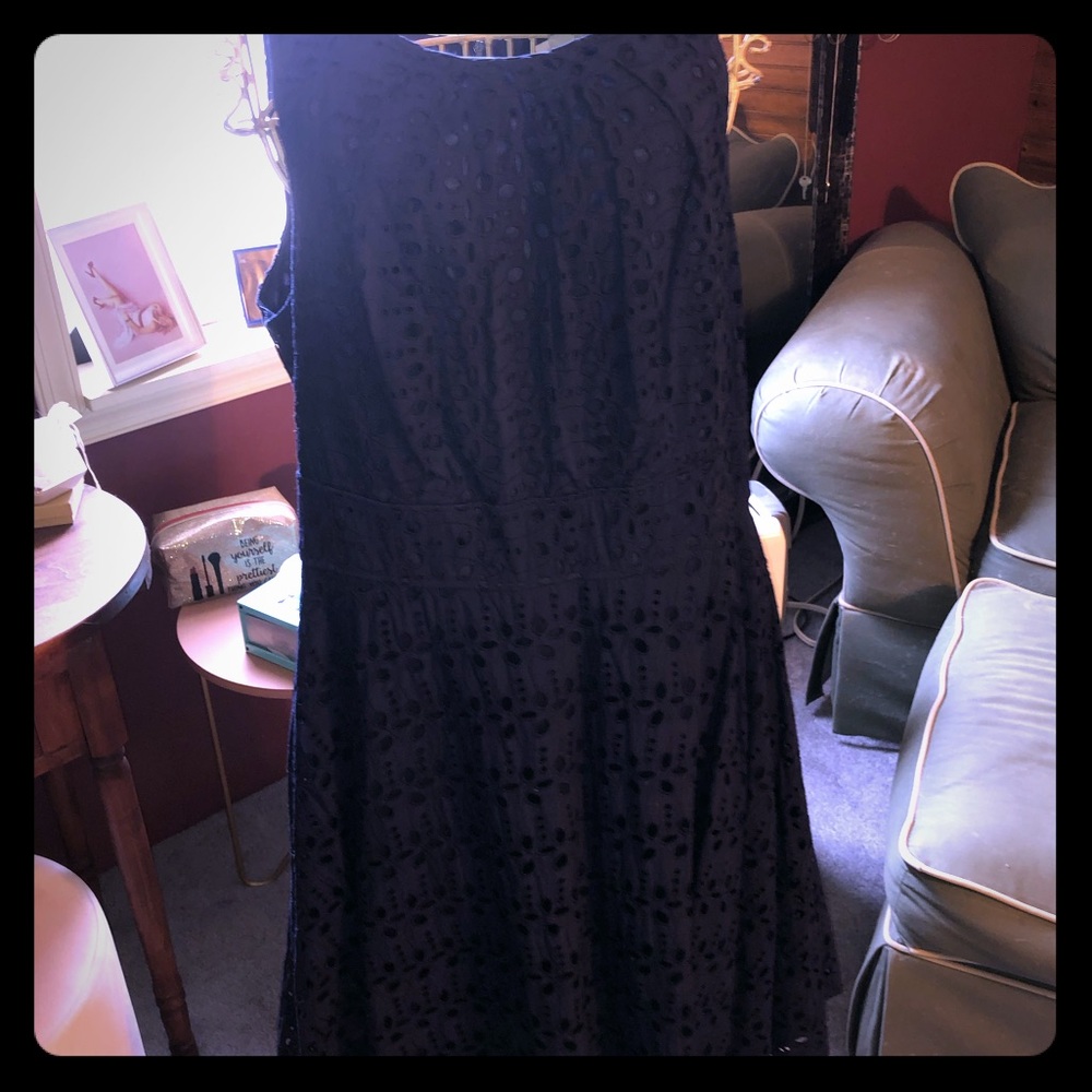 Navy blue dress. Eyelet material.  Dress barn.